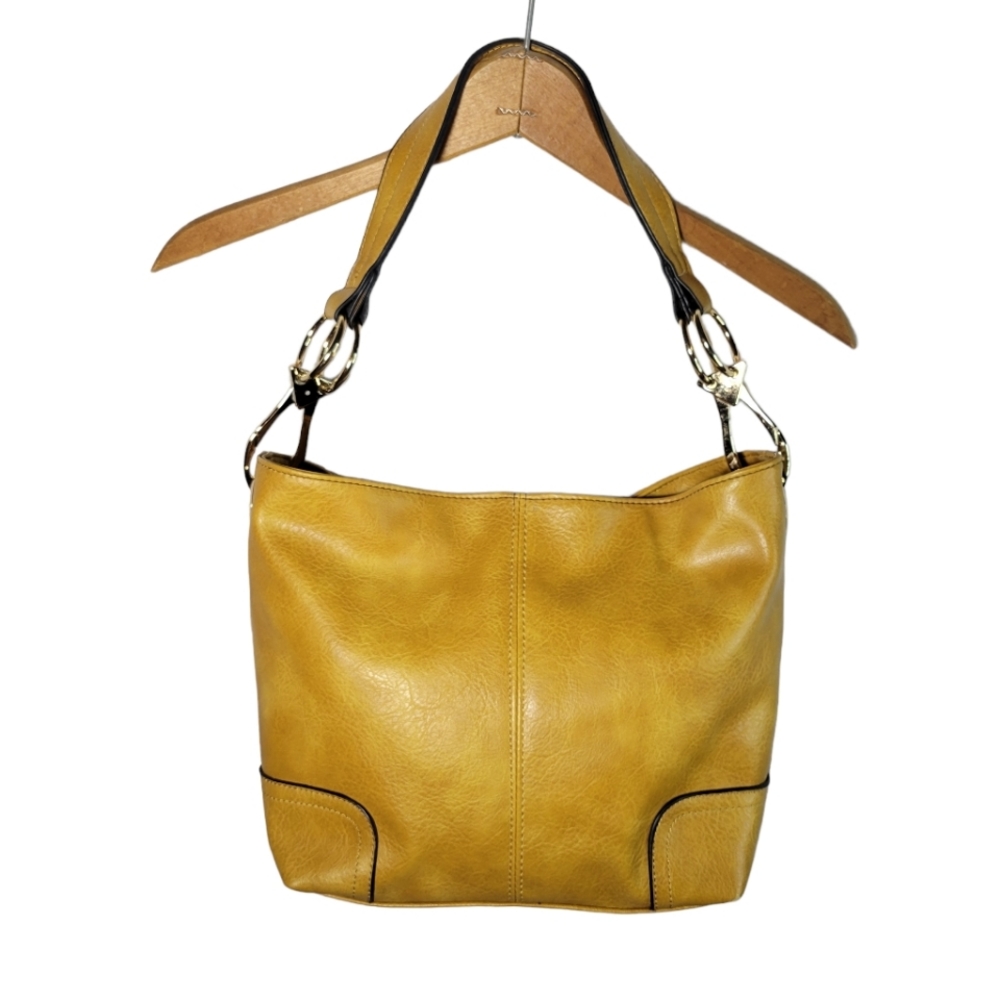 Camel tan bucket hobo bag vegan leather